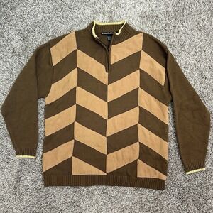 Vintage 90s Sweater Men L Brown Suede  Wool Blend 1/4 Zip Pullover Ski Cabin